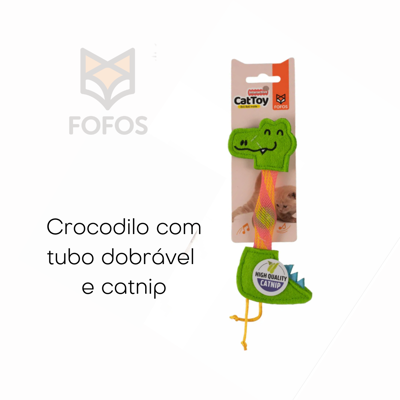 Crocodilo com tubo dobrável e catnip | FOFOS