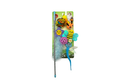 Conjunto de Primavera para Gatos – 5 Brinquedos Divertidos e Cana com Penas