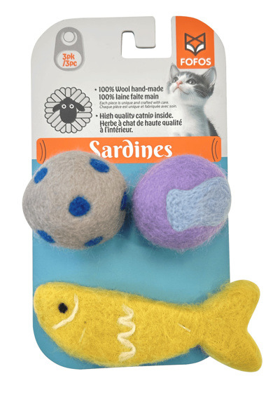 FOFOS Brinquedo de Lã – 2 Bolas e 1 Sardinha (Pack de 3)
