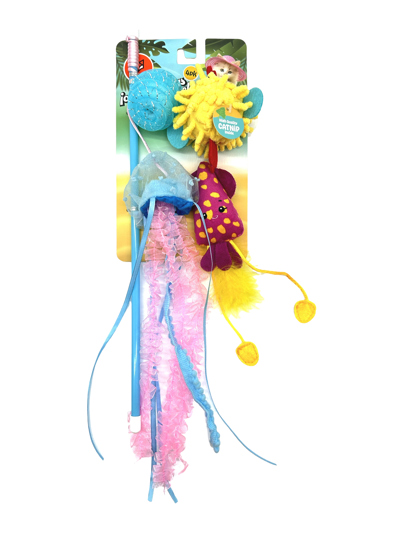 Varinha para Gato com Pompons e Fitas Coloridas (4 brinquedos)
